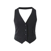 Y2K Bustiers Buttons Up Vest Waistcoat Summer Cropped V-neck Backless Slim Fit Corset Streetwear Crop Top