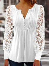 Lace Long Sleeve V Neck Slim Button Design Blouses Tops