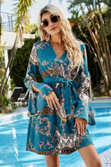 V-neck slit fashion floral printed maxi dresses