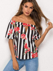 Floral Off shoulder Stripe Blouses