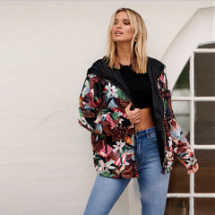 Hooded Flower Printed women sweatshirts