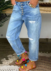 High Waist Loose Slim Straight Denim Pants