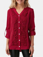 Stylish Elegant Lace Gored V neck Long sleeve Blouses