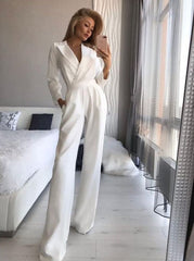 Turn down neck fashion woman plain elegant long sleeve jumpsuits