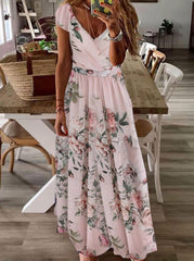 Floral Tunic V-Neck high waist Dress Long Dresses