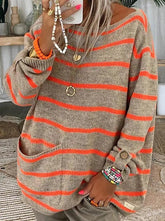 Loose casual stripe long sleeve sweaters