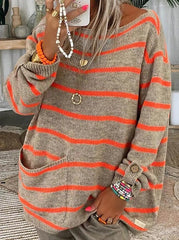 Loose casual stripe long sleeve sweaters