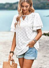 Sweet Plain Knit Top Short Sleeve Woman Fashion T-shirts
