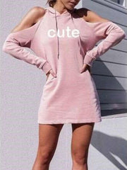 Fashion Word print Off shoulder Long sleeve Hoodies Sweatshirts