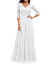 Elegant Lace Half Sleeve Round Neck Long Evening Dresses