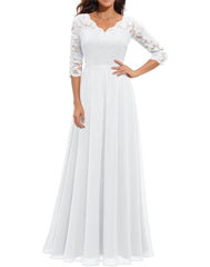 Elegant Lace Half Sleeve Round Neck Long Evening Dresses