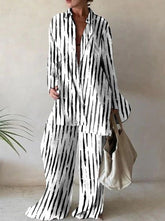 Stylish printed women blouse pants two pieces sets