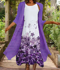 Long sleeve Two pieces women printed maxi dresses