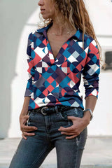 Turn down neck printed women sutumn T-shirts