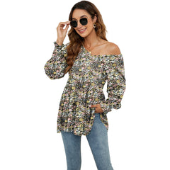 Floral Printed Puff Sleeve Long Sleeve Tunic T-Shirts