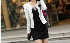 Collarless Bowknot Double Breasted Plain Blazer