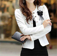 Collarless Bowknot Double Breasted Plain Blazer