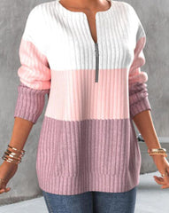 Irregular Neck Color Matching Long Sleeve Sweaters