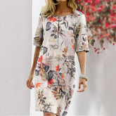 3/4 Sleeve Casual Printed Maxi Dresses