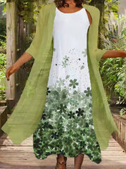 Long sleeve Two pieces women printed maxi dresses