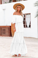 Boat Neck Off-Shoulder Bohemian Holiday Dress