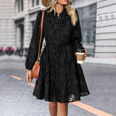 Fashion Pure Round neck Falbala Long sleeve Skater Dresses