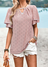 Sweet Plain Knit Top Short Sleeve Woman Fashion T-shirts