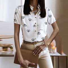 Turn down neck Fashion Printed Short sleeve Blouses
