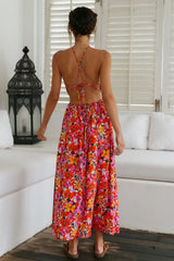 Temperament Elegant Hanging Collar printed maxi dresses