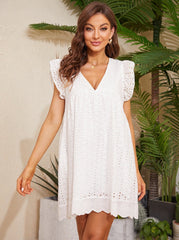 Lace Jacquard Cutout V-Neck Vacation Dress Shorts With Pockets