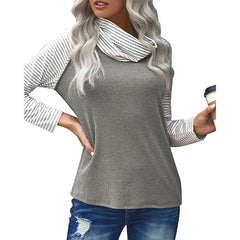 Long Sleeve Stacked Neck Top Striped Sleeve Printed T-Shirts