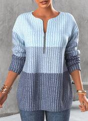 Irregular Neck Color Matching Long Sleeve Sweaters