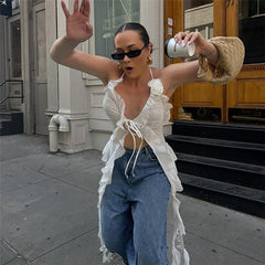 Irregular V neck Gored T-Shirts