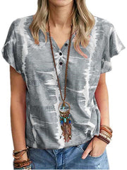 Stylish Print Fastener V neck Short sleeve T-Shirts