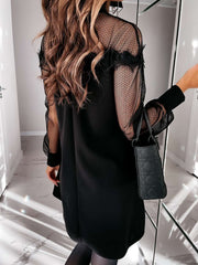 Fashion Sexy Pure Lace Gored Stand collar Long sleeve Shift Dresses