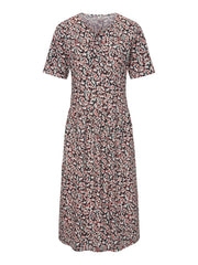 Floral Pockets Midi Dress Summer Short Sleeve Dresses