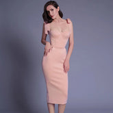 New Pink White Sleeveless Bodycon Midi Dress