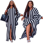 Plus Size Elegant Dresses Striped Print Split Party Fashion Batwing Sleeve