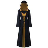 Retro Christmas Costume Plus Size Hooded Lace Up Patchwork Dress