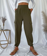Drawstring Hem Solid Cargo Pants