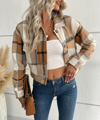 Drop Shoulder Plaid Crop Coat
