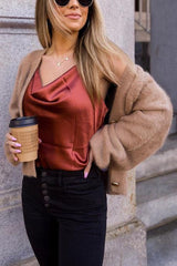Fuzzy Button V Neck Cardigan Sweaters