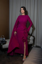 Anastasia Floral Cape Maxi Slit Dress