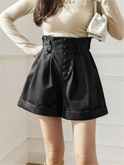 Women's Shorts Autumn Winter Single Breasted High Waist Wide Leg Pants