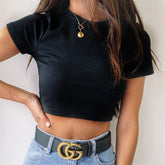 Streetwear Ribber Black Short Sleeve Tops