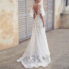 Lace v neck sexy women long sleeve white party dress evening dressess