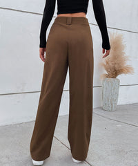 Solid Button Front Casual Pants