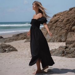 Summer Dresses For Square Neck Smocked Short Puff Sleeve Vacation Beach Style