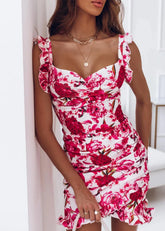 Summer Vintage Floral Elegant Ruffles Sleeveless Midi Dress