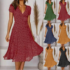 Summer Women's Short V Neck Floral Polka Dot Casual Boho Sun Midi Dresses